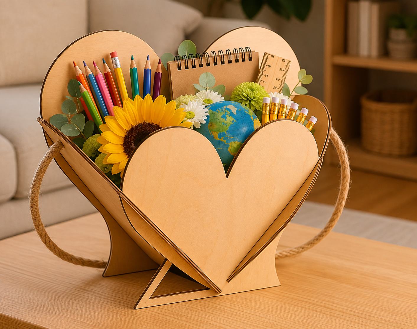 Suport pentru Flori în Formă de Inimă din Lemn | Cutie Decorativă pentru Buchete | Cadou Elegant