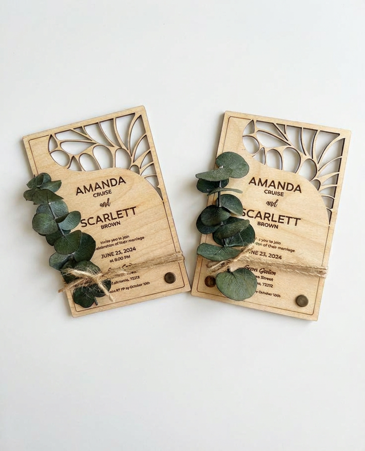 Invitație Premium din Lemn – Amintire Gravată pe Viață