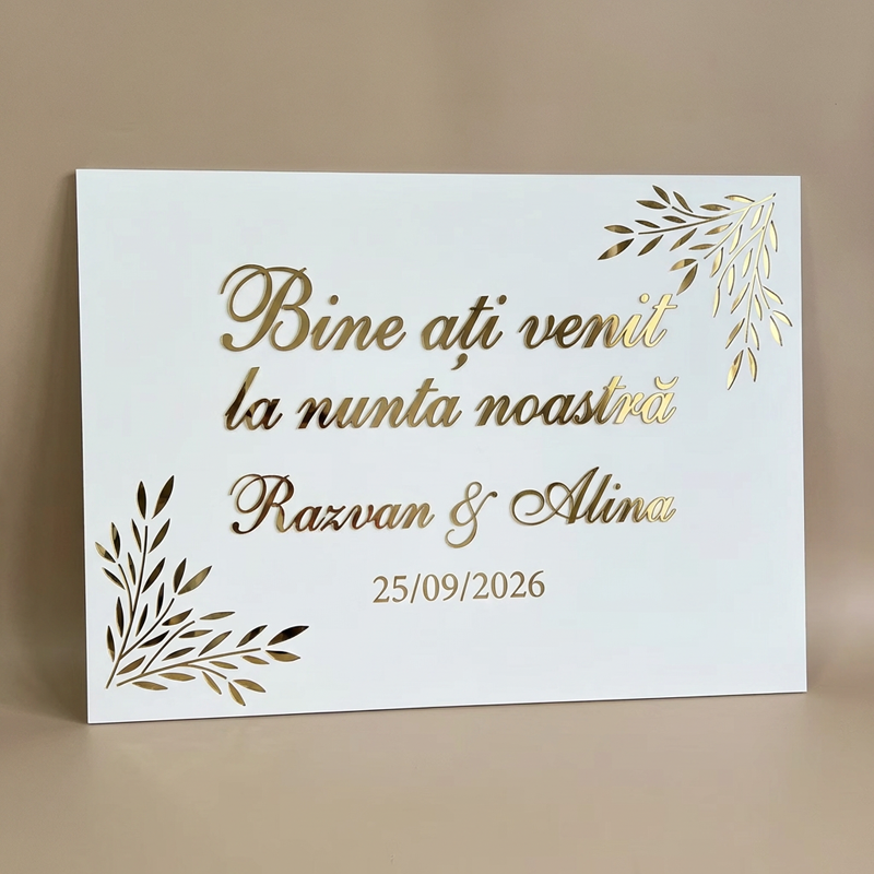 Panou de întâmpinare nuntă din HDF cu detalii 3D acrilic – personalizabil