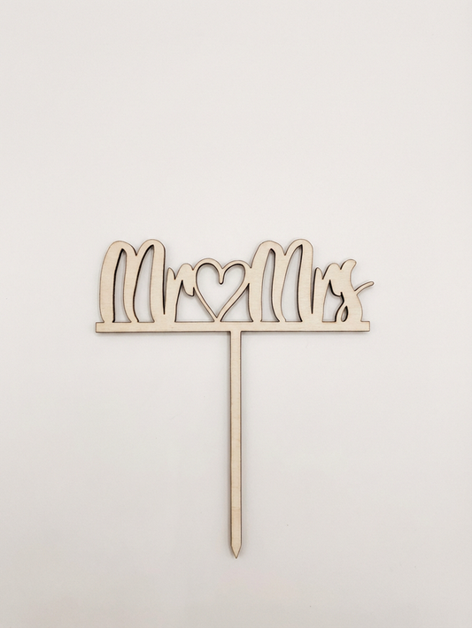 Topper tort „Mr & Mrs” – decor elegant din lemn sau acril pentru nunți
