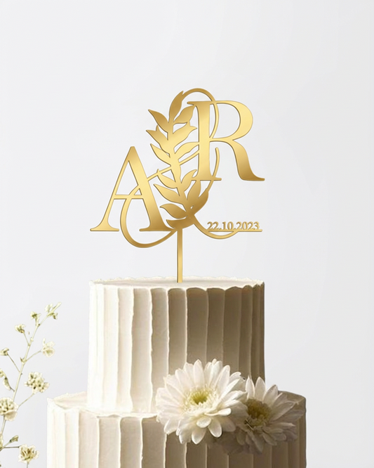 Topper tort inițiale și dată – decor personalizat pentru nunți și aniversări