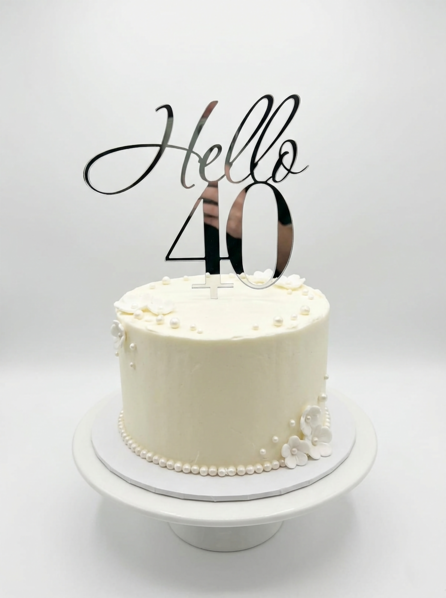 Topper Tort Aniversar "Hello 40” – Personalizabil din Acril sau Lemn