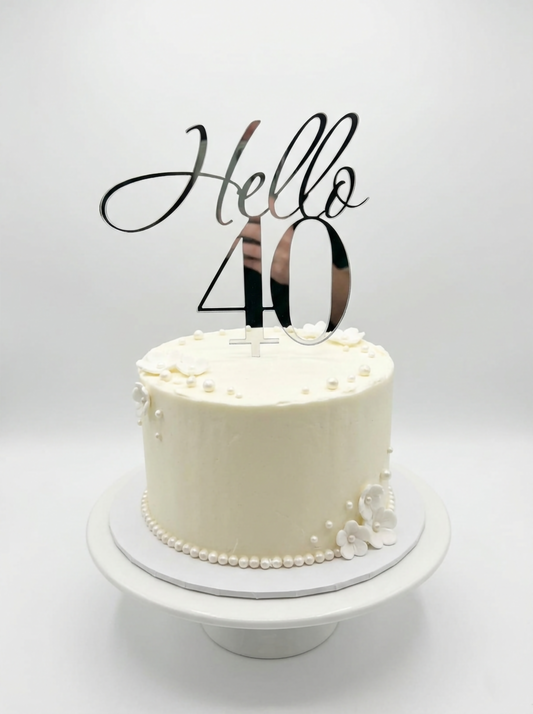 Topper Tort Aniversar "Hello 40” – Personalizabil din Acril sau Lemn