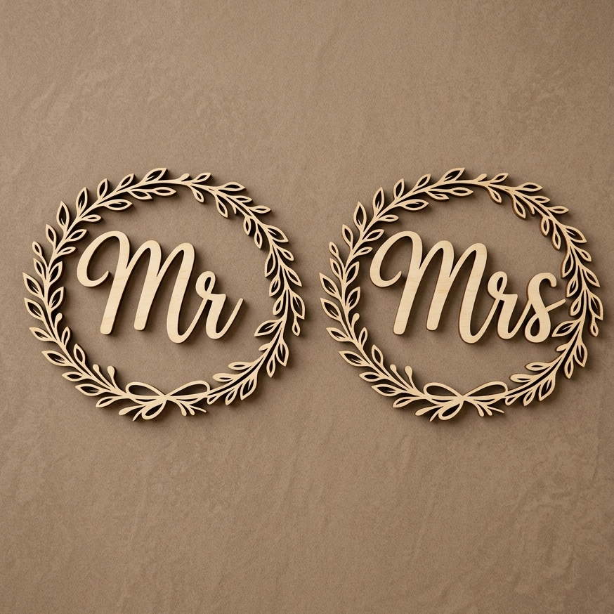 Decorațiuni personalizate pentru scaunele mirilor – Mr & Mrs din lemn, HDF