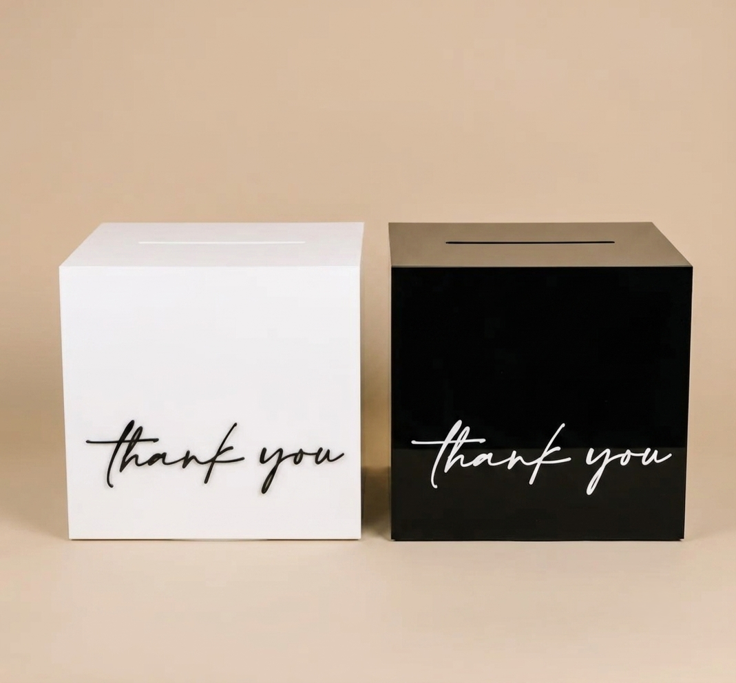 Cutie personalizată pentru plicuri și felicitări de nuntă | Cutie din acril pentru bani