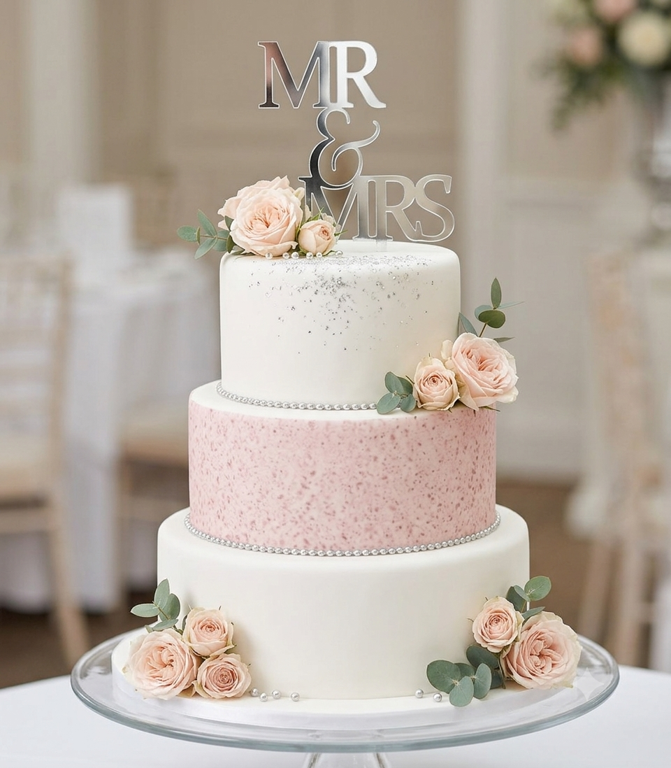Topper Tort Mr & Mrs din Acril Personalizat | Decor Elegant pentru Nuntă