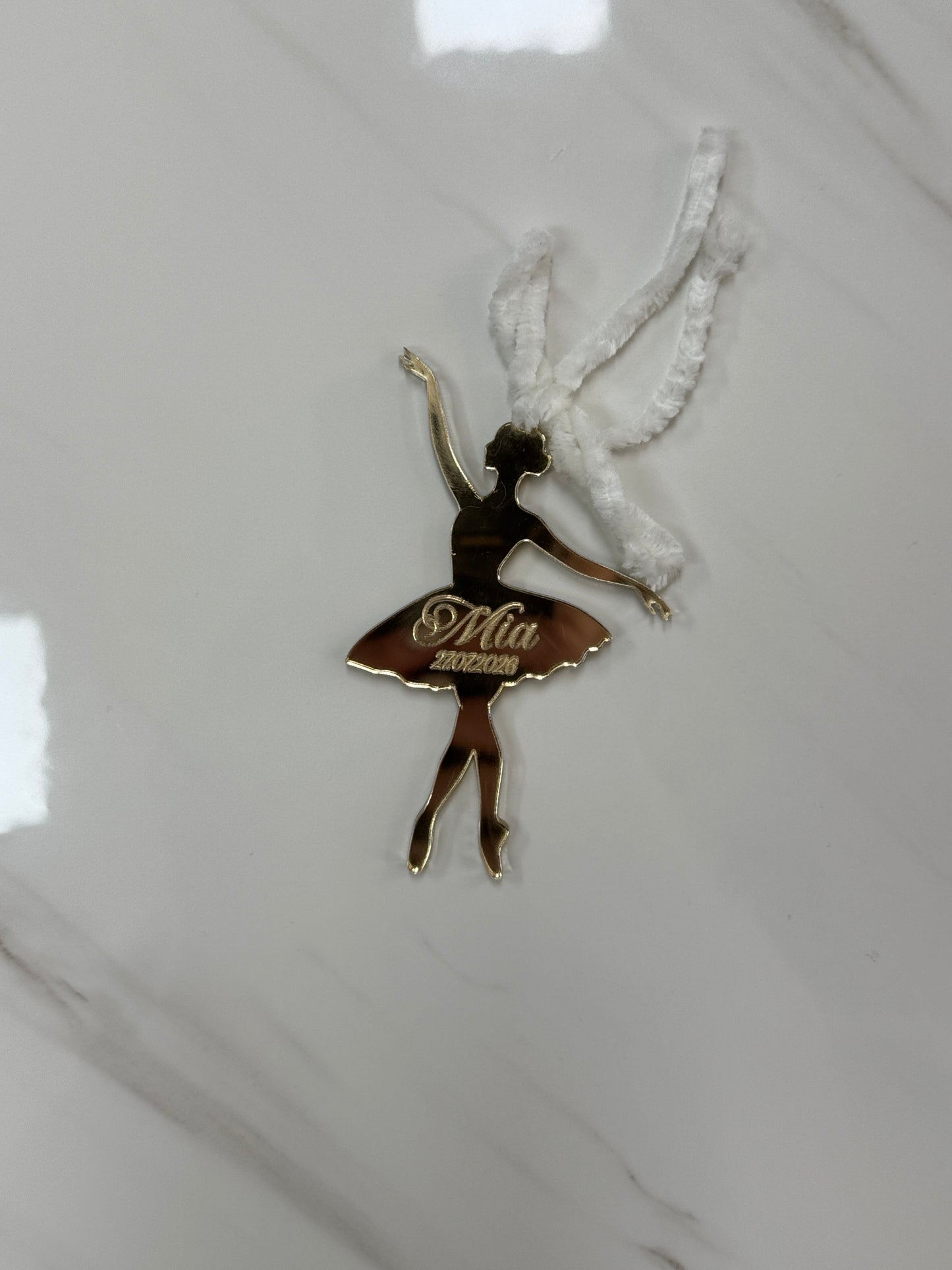 Mărturii Botez Îngeraș din Plexiglas Oglindă Aurie cu Fundă, Personalizate