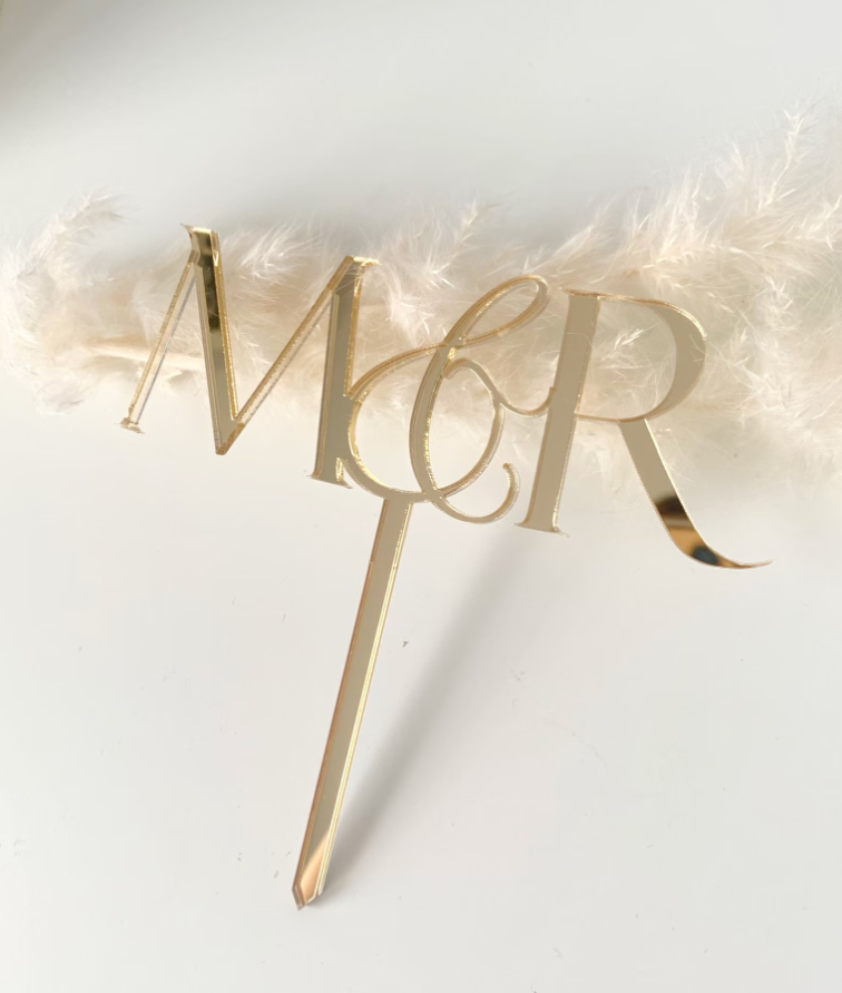 Topper tort Personalizat din Acril cu initiale | Decor Modern pentru Tort de Nuntă