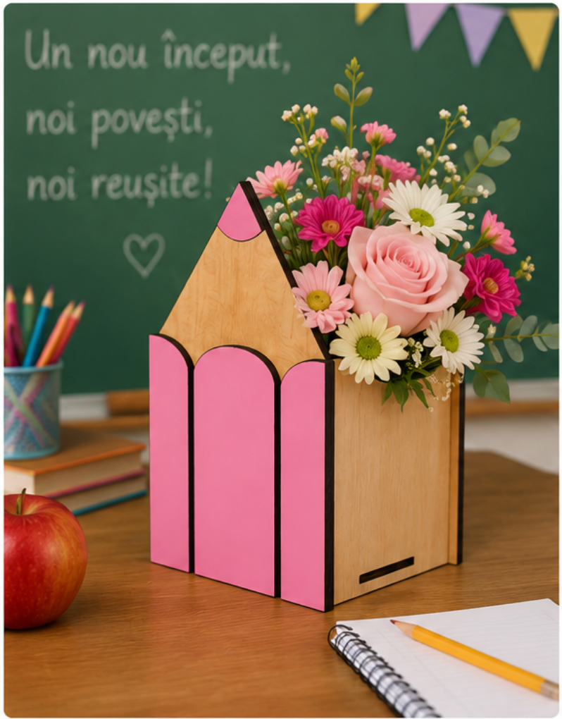 Suport pentru Flori în Formă de Creion | Cadou Back to School pentru Profesori și Învățători