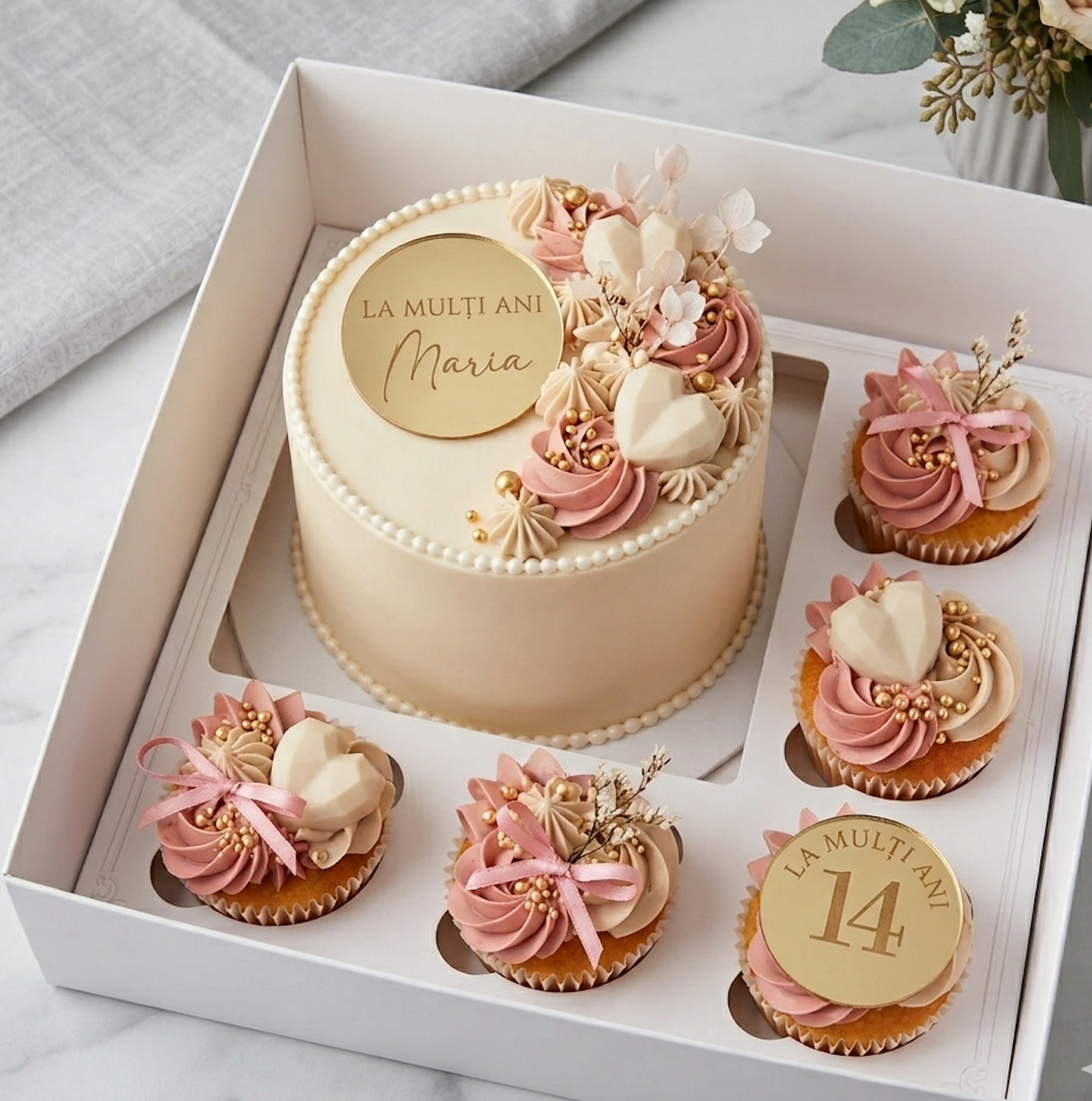 Topper Personalizat pentru Cupcake din Acril Auriu Disc Gravat 6 cm pentru Aniversare, Nuntă & Baby Shower
