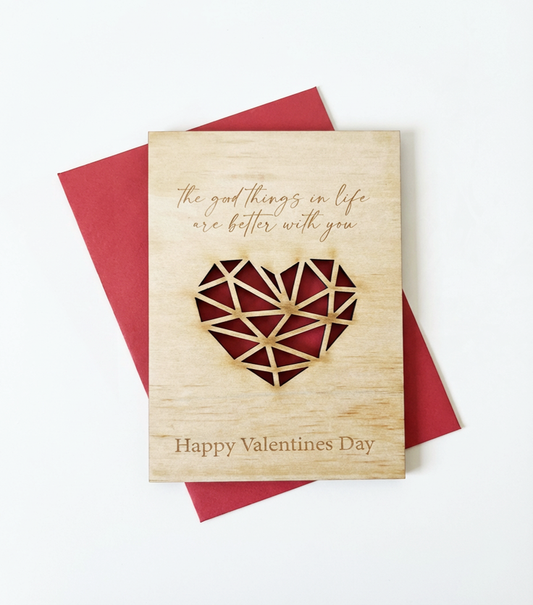 Card din lemn- Inima Geometrică