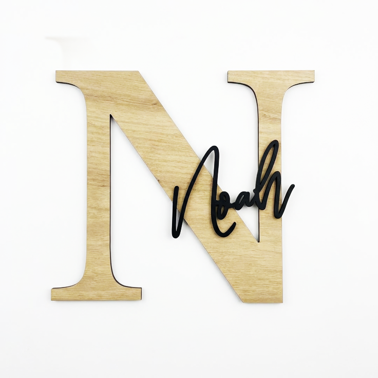 Monogramă Personalizată 3D – Decorațiune Perete din Lemn
