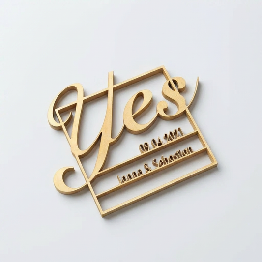 Cake Topper "YES & DATE” – Decor Personalizat din Lemn sau Acril